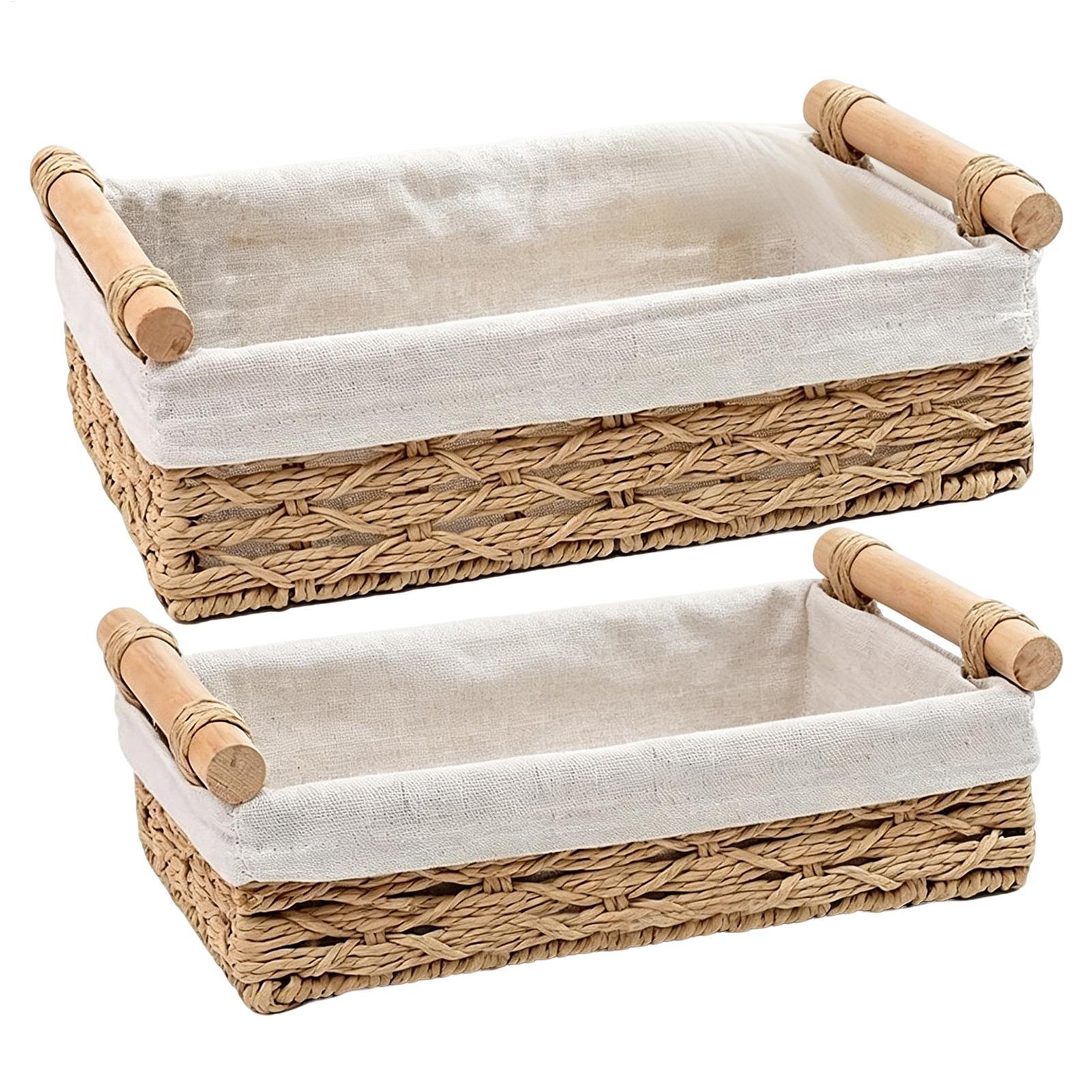 Basket Bag Wicker - سلة تخزين بمقابض وبطانات داخلية، صندوق