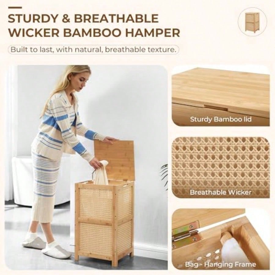 سلة غسيل من الخيزران مع غطاء،  - مراجعة Basket Bag Wicker وسعره
